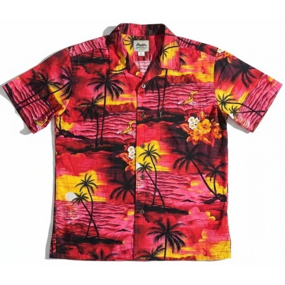 Mens Hawaiian Shirt Large Palmwave Hawaii Button Down Tropical Floral Palm Shirt